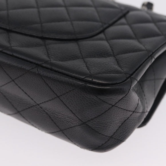 CHANEL Double Flap Chain Matelasse 25 Bag Caviar Skin Black CC Auth ka6806SAM