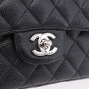 CHANEL Double Flap Chain Matelasse 25 Bag Caviar Skin Black CC Auth ka6806SAM-15