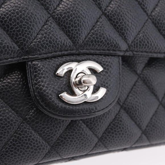 CHANEL Double Flap Chain Matelasse 25 Bag Caviar Skin Black CC Auth ka6806SAM