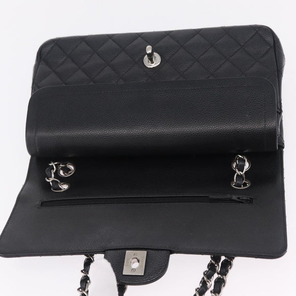 CHANEL Double Flap Chain Matelasse 25 Bag Caviar Skin Black CC Auth ka6806SAM