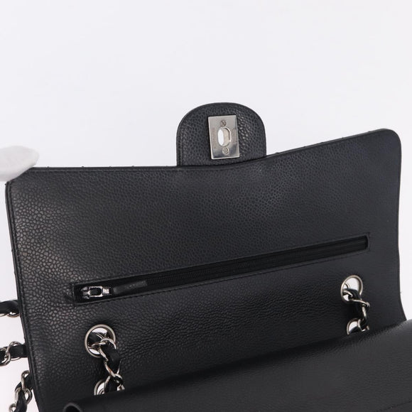 CHANEL Double Flap Chain Matelasse 25 Bag Caviar Skin Black CC Auth ka6806SAM