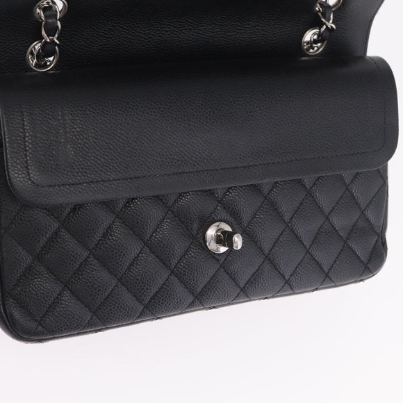 CHANEL Double Flap Chain Matelasse 25 Bag Caviar Skin Black CC Auth ka6806SAM