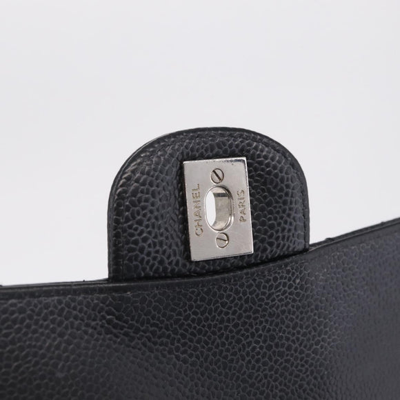 CHANEL Double Flap Chain Matelasse 25 Bag Caviar Skin Black CC Auth ka6806SAM