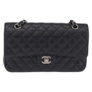 CHANEL Double Flap Chain Matelasse 25 Bag Caviar Skin Black CC Auth ka6806SAM-2