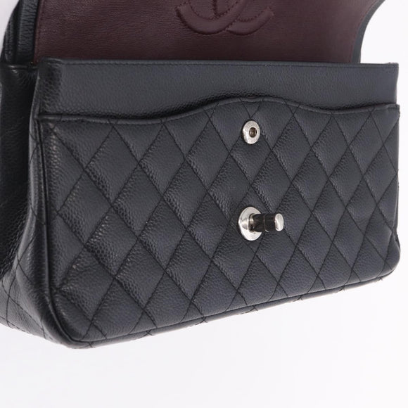 CHANEL Double Flap Chain Matelasse 25 Bag Caviar Skin Black CC Auth ka6806SAM