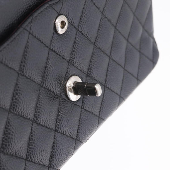 CHANEL Double Flap Chain Matelasse 25 Bag Caviar Skin Black CC Auth ka6806SAM