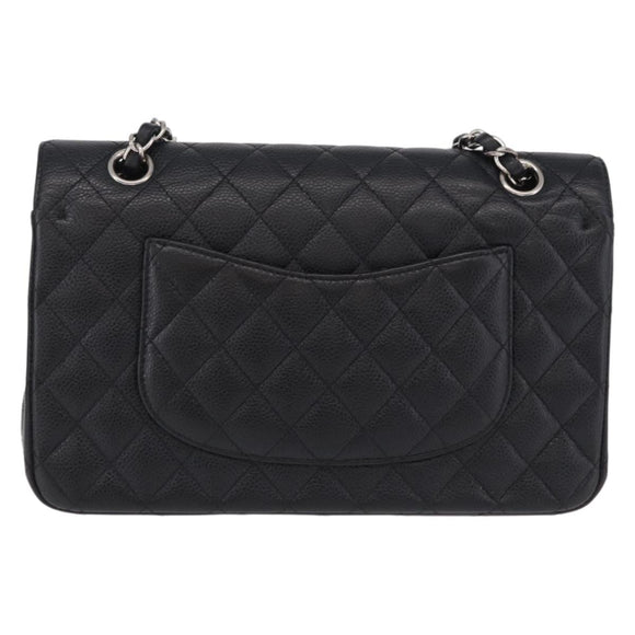CHANEL Double Flap Chain Matelasse 25 Bag Caviar Skin Black CC Auth ka6806SAM