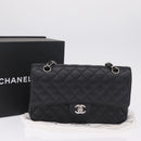 CHANEL Double Flap Chain Matelasse 25 Bag Caviar Skin Black CC Auth ka6806SAM-34