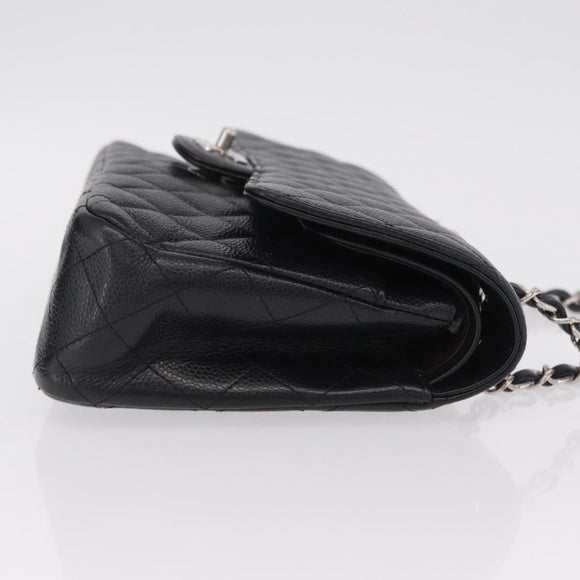 CHANEL Double Flap Chain Matelasse 25 Bag Caviar Skin Black CC Auth ka6806SAM