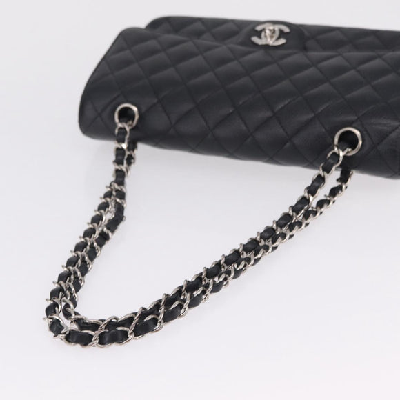 CHANEL Double Flap Chain Matelasse 25 Bag Caviar Skin Black CC Auth ka6806SAM