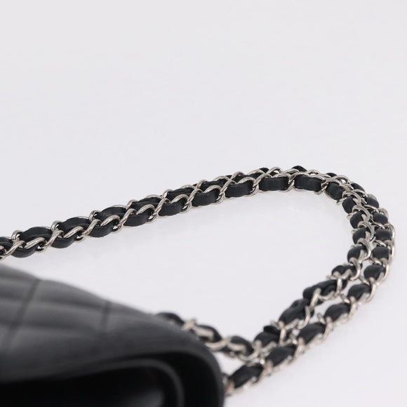 CHANEL Double Flap Chain Matelasse 25 Bag Caviar Skin Black CC Auth ka6806SAM