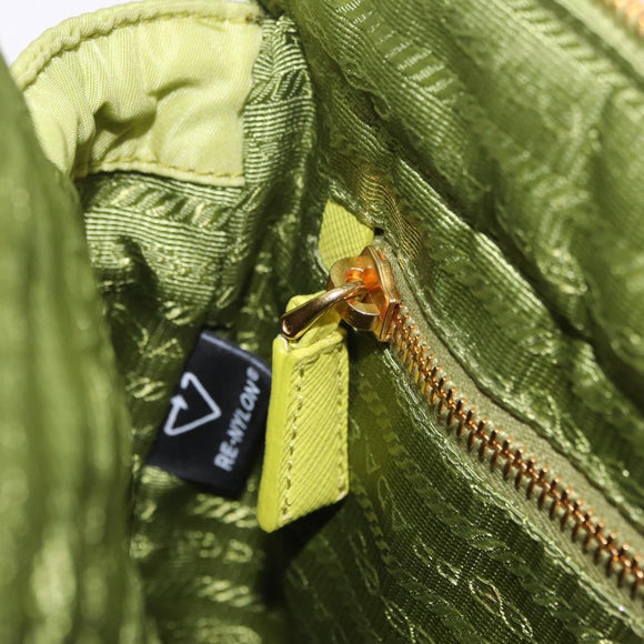 PRADA Chain Shoulder Bag Nylon LIme Green Gold Auth ka6808V
