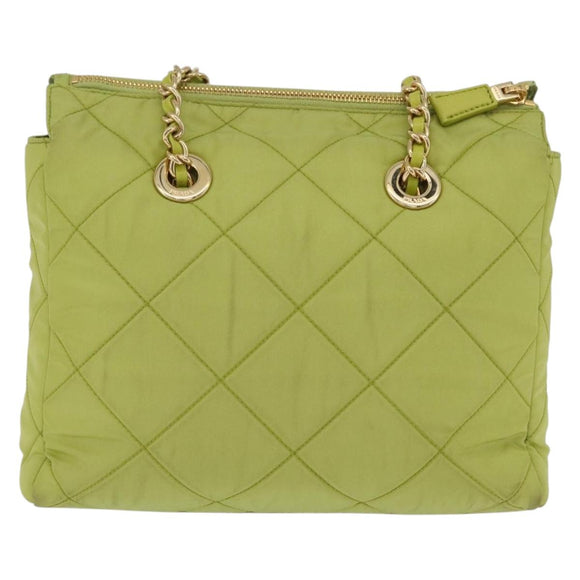 PRADA Chain Shoulder Bag Nylon LIme Green Gold Auth ka6808V