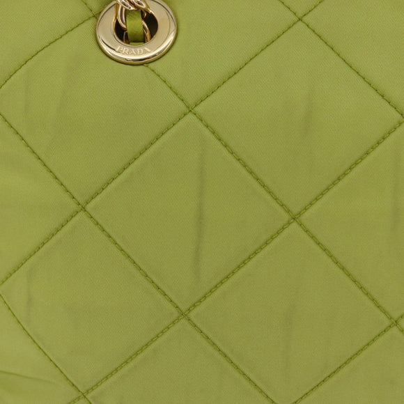PRADA Chain Shoulder Bag Nylon LIme Green Gold Auth ka6808V