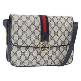 GUCCI GG Supreme Sherry Line Shoulder Bag PVC Navy Gold Auth ka681