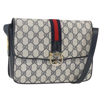 GUCCI GG Supreme Sherry Line Shoulder Bag PVC Navy Gold Auth ka681