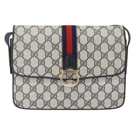 GUCCI GG Supreme Sherry Line Shoulder Bag PVC Navy Gold Auth ka681 - 0