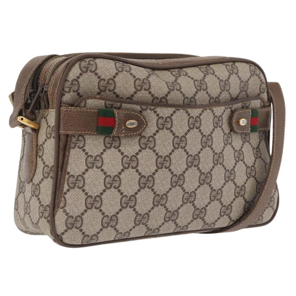 GUCCI GG Supreme Web Sherry Line Bag PVC Beige Gold 66 02 049 Auth ka6812