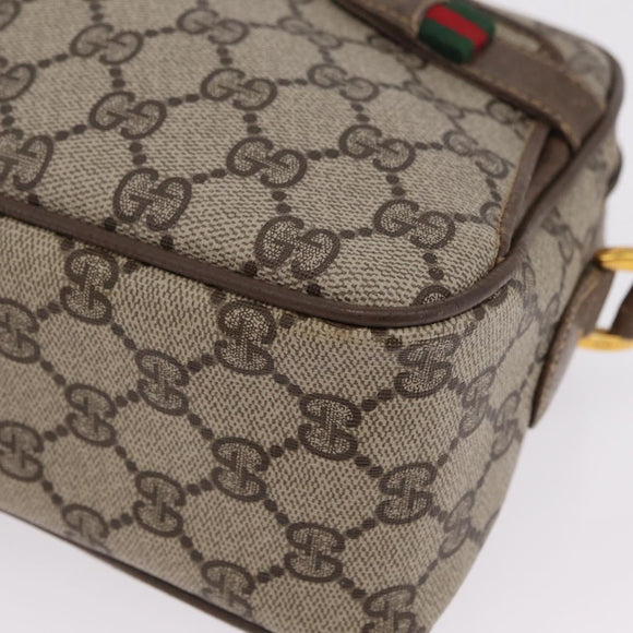GUCCI GG Supreme Web Sherry Line Bag PVC Beige Gold 66 02 049 Auth ka6812