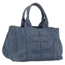 PRADA Canapa MM Hand Bag Denim Blue Gold Auth ka6817-1