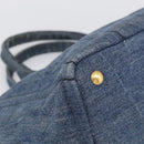 PRADA Canapa MM Hand Bag Denim Blue Gold Auth ka6817-11