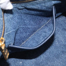 PRADA Canapa MM Hand Bag Denim Blue Gold Auth ka6817-19