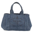 PRADA Canapa MM Hand Bag Denim Blue Gold Auth ka6817-2