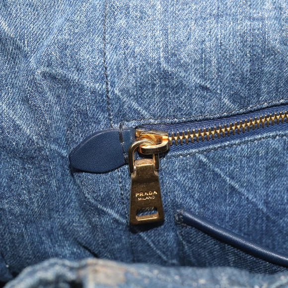 PRADA Canapa MM Hand Bag Denim Blue Gold Auth ka6817
