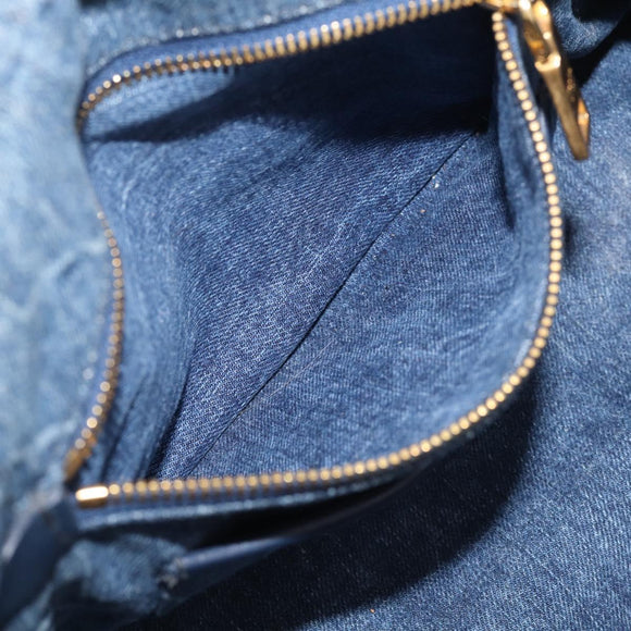 PRADA Canapa MM Hand Bag Denim Blue Gold Auth ka6817