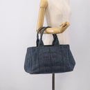 PRADA Canapa MM Hand Bag Denim Blue Gold Auth ka6817-25