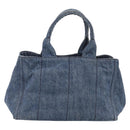 PRADA Canapa MM Hand Bag Denim Blue Gold Auth ka6817-3