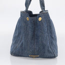 PRADA Canapa MM Hand Bag Denim Blue Gold Auth ka6817-4