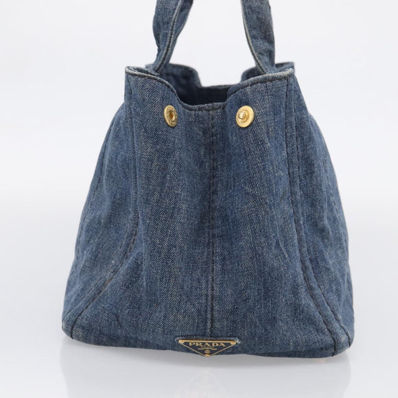 PRADA Canapa MM Hand Bag Denim Blue Gold Auth ka6817