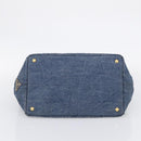 PRADA Canapa MM Hand Bag Denim Blue Gold Auth ka6817-9