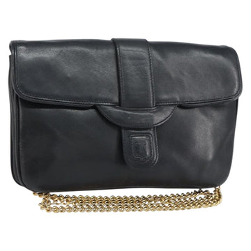 CELINE Chain Shoulder Bag Leather Black Gold Auth ka682