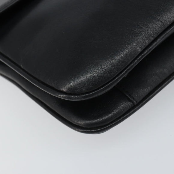 CELINE Chain Shoulder Bag Leather Black Gold Auth ka682