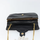 CELINE Chain Shoulder Bag Leather Black Gold Auth ka682-10