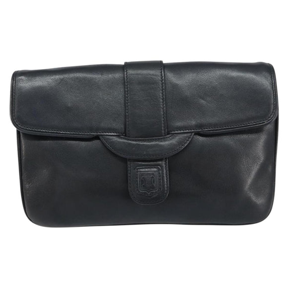 CELINE Chain Shoulder Bag Leather Black Gold Auth ka682