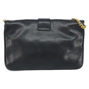 CELINE Chain Shoulder Bag Leather Black Gold Auth ka682-2