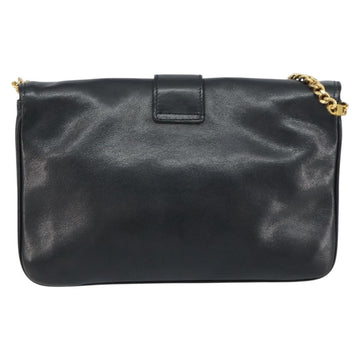 CELINE Chain Shoulder Bag Leather Black Gold Auth ka682 - 0