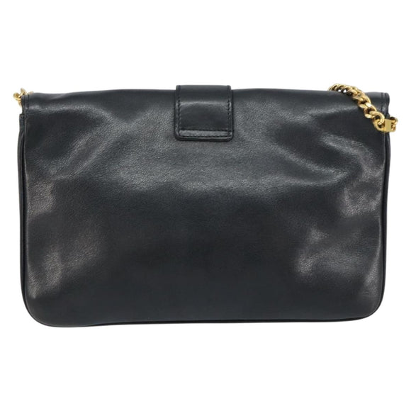 CELINE Chain Shoulder Bag Leather Black Gold Auth ka682