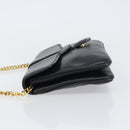 CELINE Chain Shoulder Bag Leather Black Gold Auth ka682-4