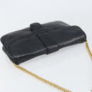 CELINE Chain Shoulder Bag Leather Black Gold Auth ka682-6