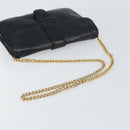 CELINE Chain Shoulder Bag Leather Black Gold Auth ka682-7