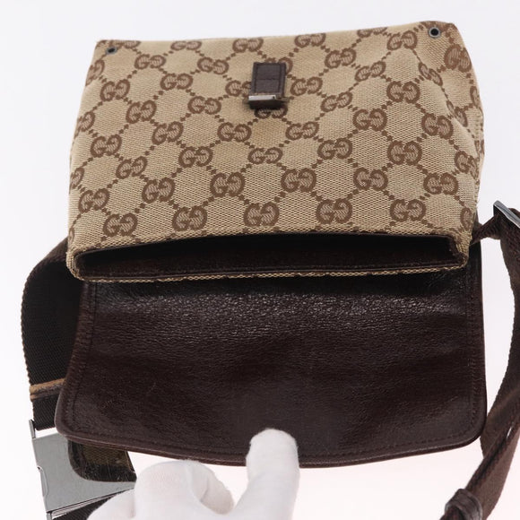GUCCI GG Canvas Waist bag Beige Silver 92543 Auth ka6823