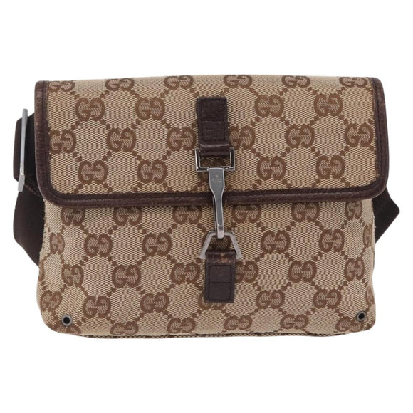 GUCCI GG Canvas Waist bag Beige Silver 92543 Auth ka6823