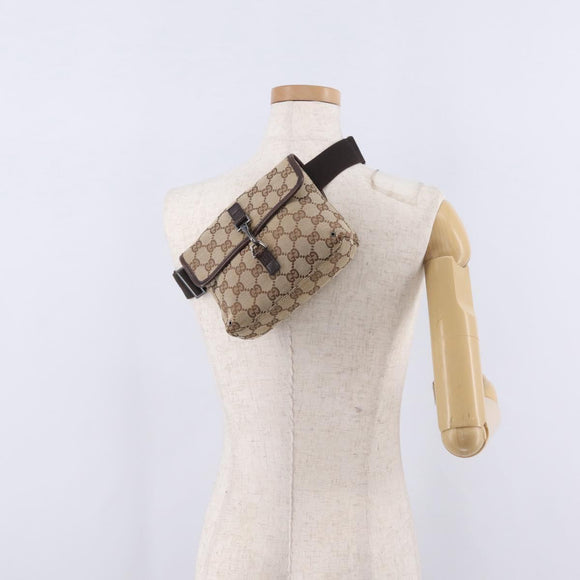 GUCCI GG Canvas Waist bag Beige Silver 92543 Auth ka6823