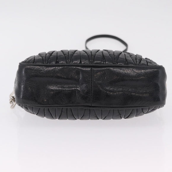 Miu Miu Matelasse Shoulder Bag Leather Black Silver Auth ka6824V