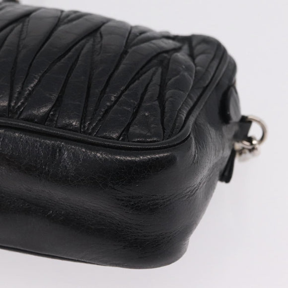 Miu Miu Matelasse Shoulder Bag Leather Black Silver Auth ka6824V