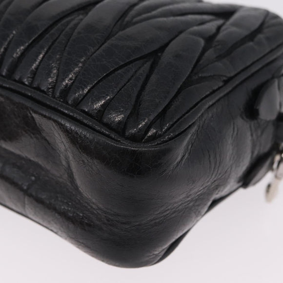 Miu Miu Matelasse Shoulder Bag Leather Black Silver Auth ka6824V